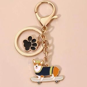 BRAND NEW! Pembroke Welsh Corgi Skateboard Paw Print Keychain Purse Charm ~ Gift